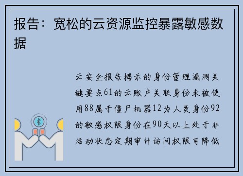 报告：宽松的云资源监控暴露敏感数据 