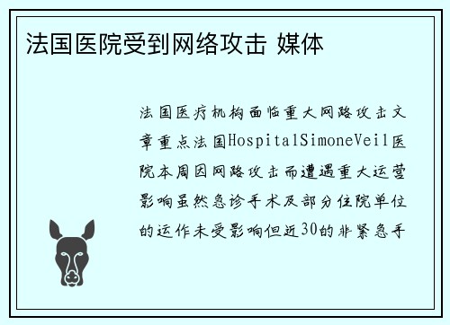 法国医院受到网络攻击 媒体